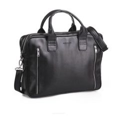 Czarna Stylowa męska torba na ramię BRODRENE. Czarne torby męskie skórzane Brødrene, bez wzorów, ze skóry ekologicznej, eleganckie, na ramię. Za 219,00 zł.