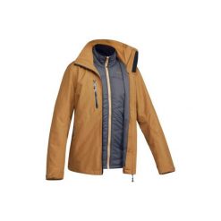 Kurtka turystyczna TRAVEL500 3w1 męska. Pomarańczowe kurtki męskie QUECHUA, xl, bez wzorów, z elastanu, bez kaptura. Za 349,99 zł.