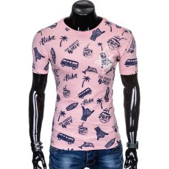 T-SHIRT MĘSKI Z NADRUKIEM S974 - PUDROWY RÓŻ. Czerwone t-shirty męskie z nadrukiem marki Ombre Clothing, m. Za 19,99 zł.