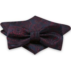 Granatowa Mucha Męska -ALTIES- z Taką Samą Poszetką, w Bordowy Wzór Paisley MUALTS0588. Czerwone muszki męskie Alties, na imprezę, w paski, eleganckie. Za 40,00 zł.