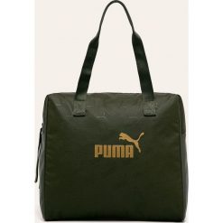 Puma - Torebka. Czarne torby damskie na zakupy Puma, w paski, z poliesteru, duże, z nadrukiem, bez dodatków. Za 149,90 zł.