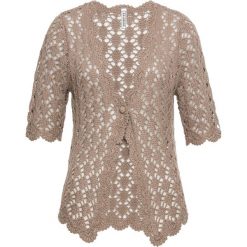 Sweter rozpinany szydełkowy bonprix brunatny. Pomarańczowe swetry damskie bonprix, na lato, bez wzorów, bez rękawów, bez kaptura. Za 89,99 zł.