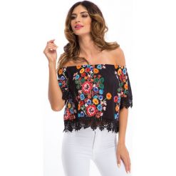 Czarna bluzka w kwiaty TA8459. Czarne bluzki asymetryczne Fasardi, l, w kwiaty. Za 47,20 zł.