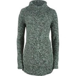Sweter poncho, długi rękaw bonprix głęboki zielony melanż. Zielone swetry damskie bonprix, bez wzorów, z długim rękawem, długie, bez kaptura. Za 89,99 zł.