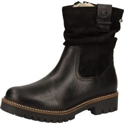 Skórzane botki w kolorze czarnym. Czarne botki damskie Tamaris, Caprice, Marco Tozzi, s.Oliver, z wełny, bez obcasa, bez zapięcia. W wyprzedaży za 309,95 zł.