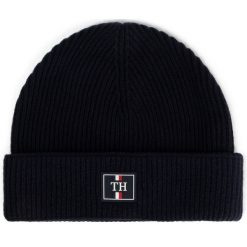 Czapka TOMMY HILFIGER - Th Patch Knit Beanie AM0AM06018 CJM. Niebieskie czapki męskie TOMMY HILFIGER, bez wzorów, z bawełny. Za 179,00 zł.