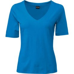Shirt bonprix niebieski oceaniczny. Niebieskie koszulki damskie bonprix, bez wzorów, z dekoltem w serek, z krótkim rękawem. Za 44,99 zł.