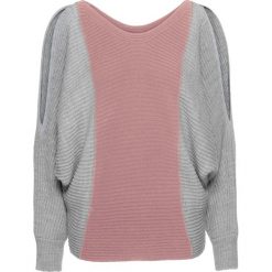 Swetry oversize damskie: Sweter „oversize” w kontrastowych kolorach bonprix jasnoszaro-różowobrązowy