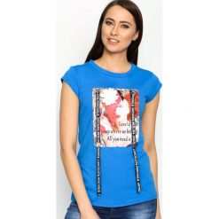 Bluzki asymetryczne: Kobaltowy T-shirt Pop Art