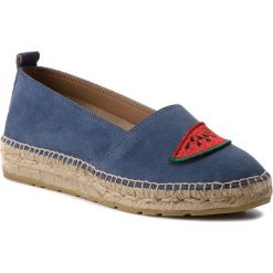 Espadryle EVA MINGE - Mentrida 3K 18MJ1372395ES 207. Niebieskie espadryle damskie Eva Minge, z aplikacjami, ze skóry, bez obcasa, na płaskiej podeszwie. W wyprzedaży za 209,00 zł.