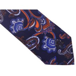 Granatowy krawat w pomarańczowy wzór paisley D140. Pomarańczowe krawaty męskie Modini Moda Męska, na co dzień, bez wzorów, z tkaniny, casualowe. W wyprzedaży za 49,50 zł.