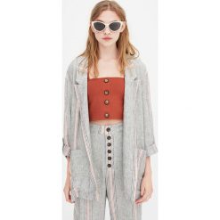 Marynarka z podwiniętymi rękawami. Szare marynarki damskie Pull&Bear, bez wzorów. Za 75,90 zł.