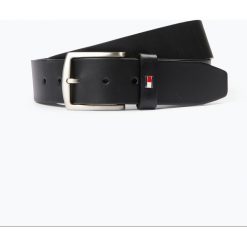Tommy Hilfiger - Męski pasek skórzany, czarny. Czarne paski męskie TOMMY HILFIGER, w paski, ze skóry, eleganckie. Za 179,95 zł.