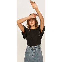 Answear - T-shirt. Czarne bluzki damskie ANSWEAR, m, z aplikacjami, z bawełny, z okrągłym kołnierzem. W wyprzedaży za 49,90 zł.