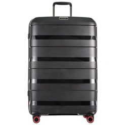 Walizka "Montreal" w kolorze czarno-czerwonym - 100 l. Czerwone walizki Puccini, bez wzorów, z materiału. W wyprzedaży za 329,95 zł.