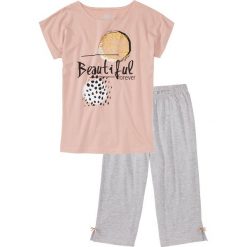 Piżama ze spodniami 3/4 bonprix stary jasnoróżowy - jasnoszary melanż. Różowe piżamy damskie marki bonprix, z nadrukiem. Za 54,99 zł.