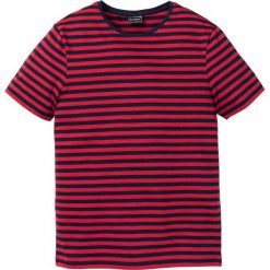 T-shirt Slim Fit bonprix ciemnoniebiesko-czerwony w paski. Niebieskie koszulki męskie bonprix, m, w paski, z okrągłym kołnierzem. Za 24,99 zł.