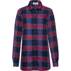Bluzka oversize z miękko lejącego materiału, długi rękaw bonprix ciemnoniebieski w kratę. Niebieskie bluzki damskie bonprix, bez wzorów, bez kołnierzyka, z długim rękawem. Za 99,99 zł.