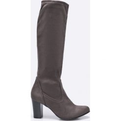 Caprice - Kozaki. Szare buty zimowe damskie marki Caprice, z materiału, z okrągłym noskiem, na obcasie. W wyprzedaży za 129,90 zł.