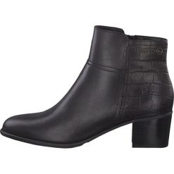 Tamaris Damskie botki 1-1-25058-23-081 Black / Croco (rozmiar 36). Czarne botki damskie Tamaris, z materiału, na wysokim obcasie, na obcasie, bez zapięcia. W wyprzedaży za 244,00 zł.