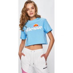 Ellesse - Top. Niebieskie bluzki damskie Ellesse, l, z nadrukiem, z bawełny, z okrągłym kołnierzem. W wyprzedaży za 79,90 zł.