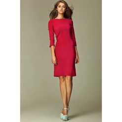 Szykowna Bordowa Sukienka Midi z Rękawem 3/4. Czerwone sukienki damskie Molly.pl, do pracy, s, bez wzorów, eleganckie, bez kołnierzyka, bez rękawów, midi. Za 139,90 zł.