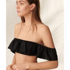 Stroje dwuczęściowe damskie: Bikini z ozdobną falbaną – Czarny
