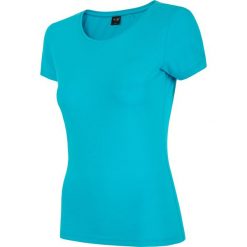 T-shirt damski TSD300 - turkus. Niebieskie t-shirty damskie marki 4f, bez wzorów, bez kołnierzyka. Za 29,99 zł.