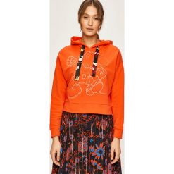Desigual - Bluza. Pomarańczowe bluzy damskie Desigual, s, z aplikacjami, z bawełny, bez rękawów, z kapturem. Za 399,90 zł.
