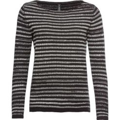 Sweter dzianinowy bonprix czarny + w paski. Czarne swetry damskie marki bonprix, w paski, z dzianiny, bez rękawów, bez kaptura. Za 89,99 zł.