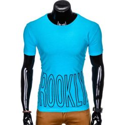 T-SHIRT MĘSKI Z NADRUKIEM S978 - TURKUSOWY. Niebieskie t-shirty męskie Ombre Clothing, s, z nadrukiem, bez kołnierzyka. Za 19,99 zł.