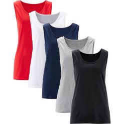 Długi top (5 sztuk) bonprix truskawkowy + czarny + biały + jasnoszary melanż + ciemnoniebieski. Białe topy damskie bonprix, melanż. Za 84,95 zł.