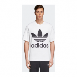 Koszulka Oversize adidas Trefoil - CW1212. Koszulki męskie Adidas, xl, bez wzorów, z bawełny, street, z kontrastowym kołnierzykiem, z krótkim rękawem, krótkie. W wyprzedaży za 89,99 zł.