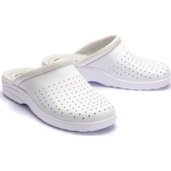 SANITAL FLEX 10601 white, klapki męskie. Białe kapcie męskie Sanital-Flex, ze skóry. Za 99,99 zł.