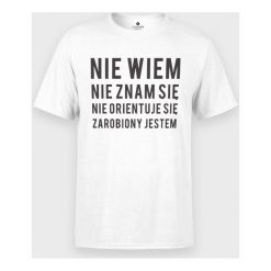Koszulka męska Zarobiony jestem. Koszulki męskie MegaKoszulki, m, bez wzorów, z bawełny, z podwójnym kołnierzykiem, bez rękawów. Za 49,90 zł.