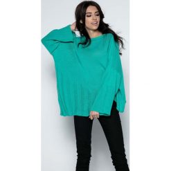 Zielony Sweter Asymetryczny z Rozkloszowanymi Rękawami. Niebieskie swetry oversize damskie marki Molly.pl, na co dzień, l, z elastanu, z klasycznym kołnierzykiem, oversize. Za 118,90 zł.