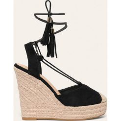 Answear - Espadryle Tulipano. Czarne koturny damskie ANSWEAR, z okrągłym noskiem, bez obcasa, na obcasie, na sznurówki. W wyprzedaży za 99,90 zł.