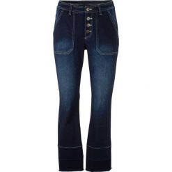 Dżinsy ze stretchem, szerokie nogawki bonprix ciemny denim. Czarne jeansy damskie bonprix, z jeansu. Za 99,99 zł.