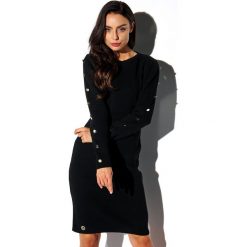 Sukienka swetrowa z guzikami na rękawach LS270 czarny. Czarne sukienki damskie Lemoniade, s, eleganckie, z golfem, proste. Za 159,90 zł.