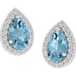 Złote kolczyki-wkrętki z diamentami i syntetycznymi akwamarynami. Szare kolczyki damskie marki Diamant Vendôme, z diamentem, złote. W wyprzedaży za 472,95 zł.