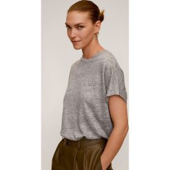 Mango - T-shirt Liniperk. Szare bluzki damskie Mango, s, bez wzorów, ze lnu, z okrągłym kołnierzem. Za 79,90 zł.