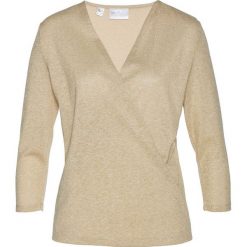 Shirt kopertowy bonprix cielisty. Brązowe koszulki damskie marki bonprix, bez wzorów, z materiału, bez kołnierzyka, bez rękawów. Za 54,99 zł.