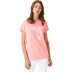 Trussardi Jeans Koszulka Różowy Beżowy. Różowe koszulki damskie Trussardi Jeans, m, z nadrukiem, z bawełny, bez kołnierzyka. Za 266,95 zł.