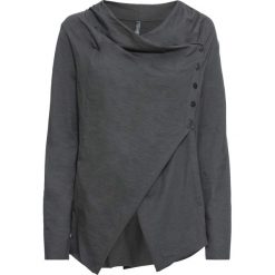 Shirt z długim rękawem i ukośną plisą guzikową bonprix antracytowy. Szare koszulki damskie bonprix, bez wzorów, z bawełny, bez kołnierzyka, z długim rękawem. Za 89,99 zł.