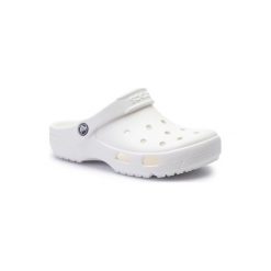 CROCS 204151-100. Białe klapki damskie Crocs, bez wzorów, z tworzywa sztucznego, bez obcasa. Za 109,99 zł.