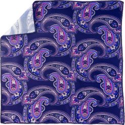 Granatowa poszetka w niebiesko-fioletowy wzór paisley E149. Niebieskie poszetki męskie Modini Moda Męska, bez wzorów, casualowe. Za 33,00 zł.