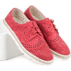 Ażurowe półbuty espadryle ALEAH. Czerwone espadryle damskie marki KYLIE, bez wzorów, bez obcasa, bez zapięcia. Za 90,00 zł.
