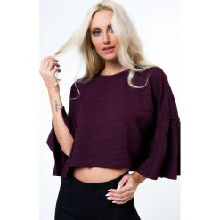 Krótka bluzka z prążkowanego materiału śliwkowa 21791. Czarne bluzki damskie marki Fasardi, l, prążkowane, z krótkim rękawem. Za 39,00 zł.