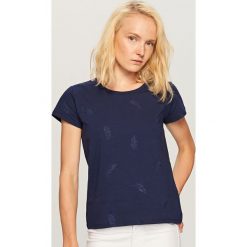 Bluzki, topy, tuniki: T-shirt z błyszczącym wzorem – Granatowy