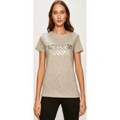 Trussardi Jeans - T-shirt. Szare bluzki damskie Trussardi Jeans, s, z aplikacjami, z bawełny, z okrągłym kołnierzem. W wyprzedaży za 129,90 zł.